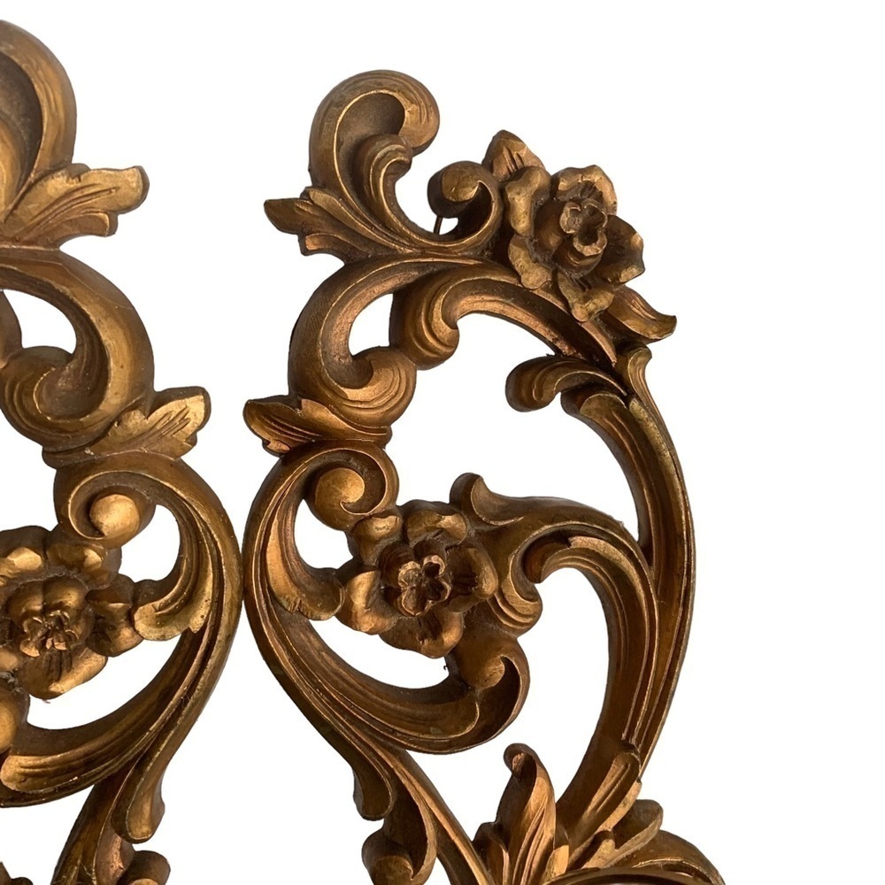 Vintage HOMCO Home Interiors Sconce Gold Candlestick Holder flowers 4118 Pair 2 - Picture 4 of 13